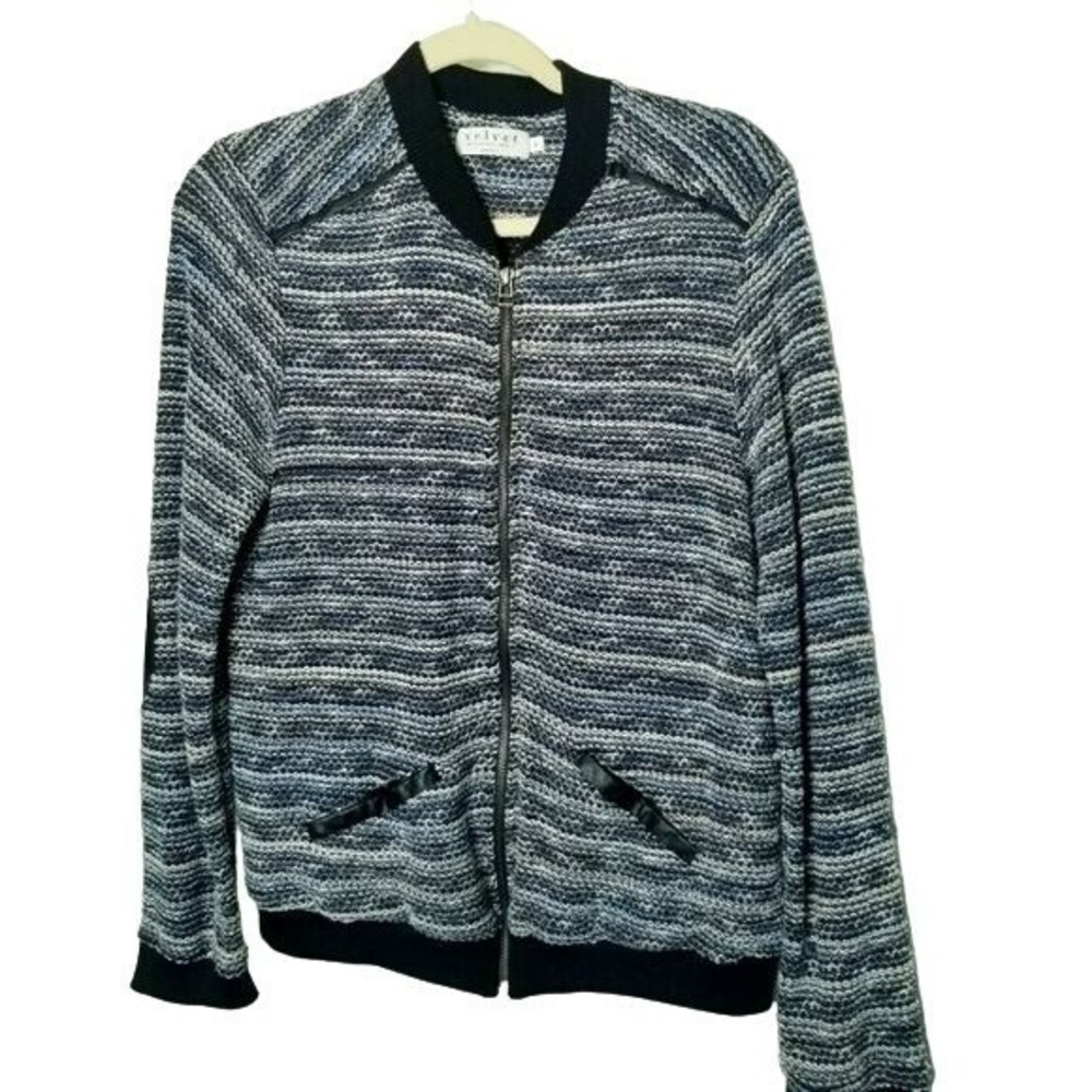 Velvet by Graham & Spencer Textured Bomber Jacket Blue White Black Moto‎ Size L